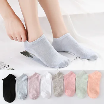 

5 Pairs Summer Breathable Female Socks Solid Color Women Ship Sock Ladies Cotton Invisible Ankle Socks