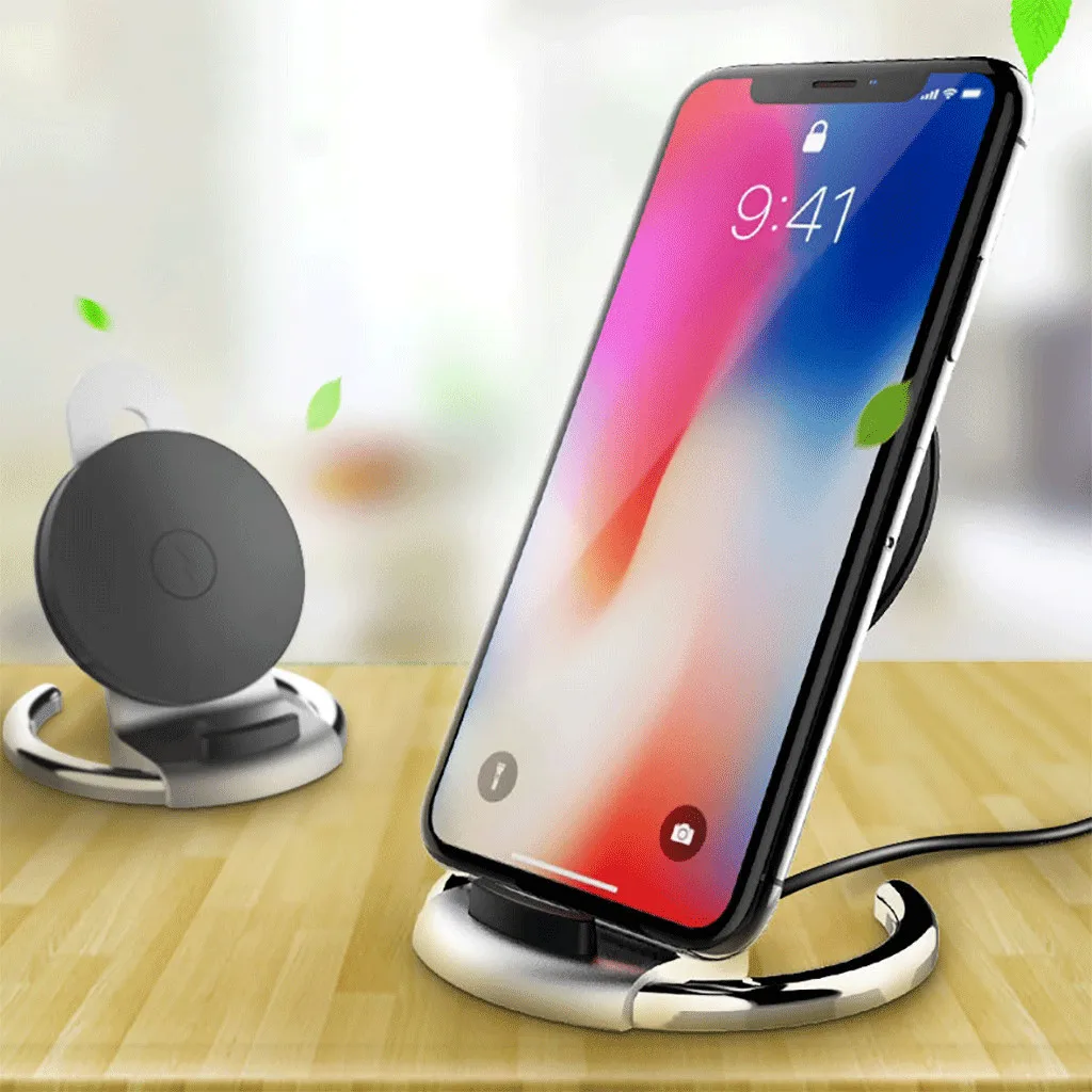 

Wireless Fast Charger Charging Stand Dock Pad for Samsung Galaxy and Iphone No Slip Intelligent LED Indicator 2 Coils Wireless