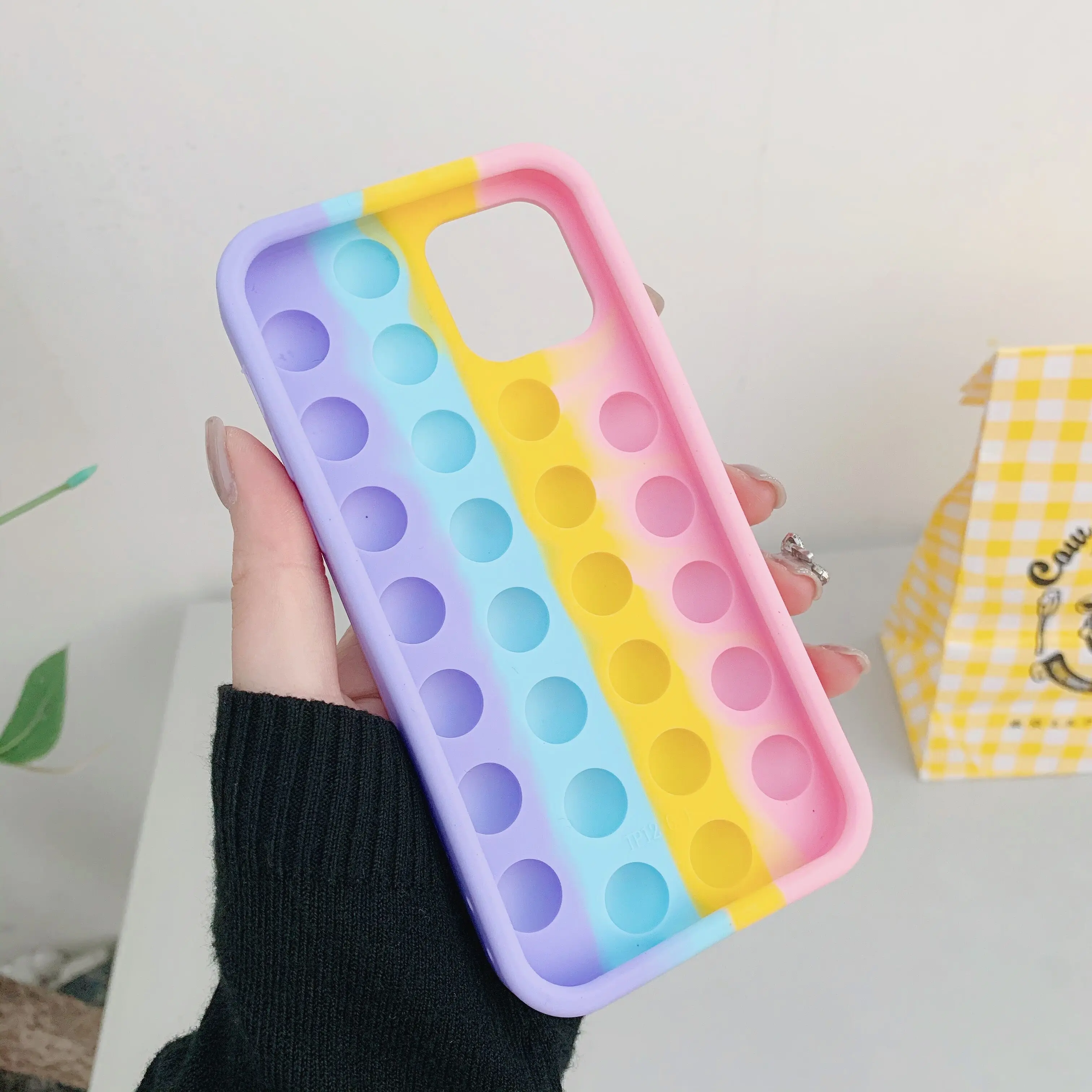  EVERMARKET Push Pop Bubble Fidget Sensory Toy Case for iPhone 7  Plus/ 8 Plus, Rainbow Color Push Pop Bubble Silicone Case for iPhone 7  Puls/ 8Plus, Silicone Drop Protection Case 5.5