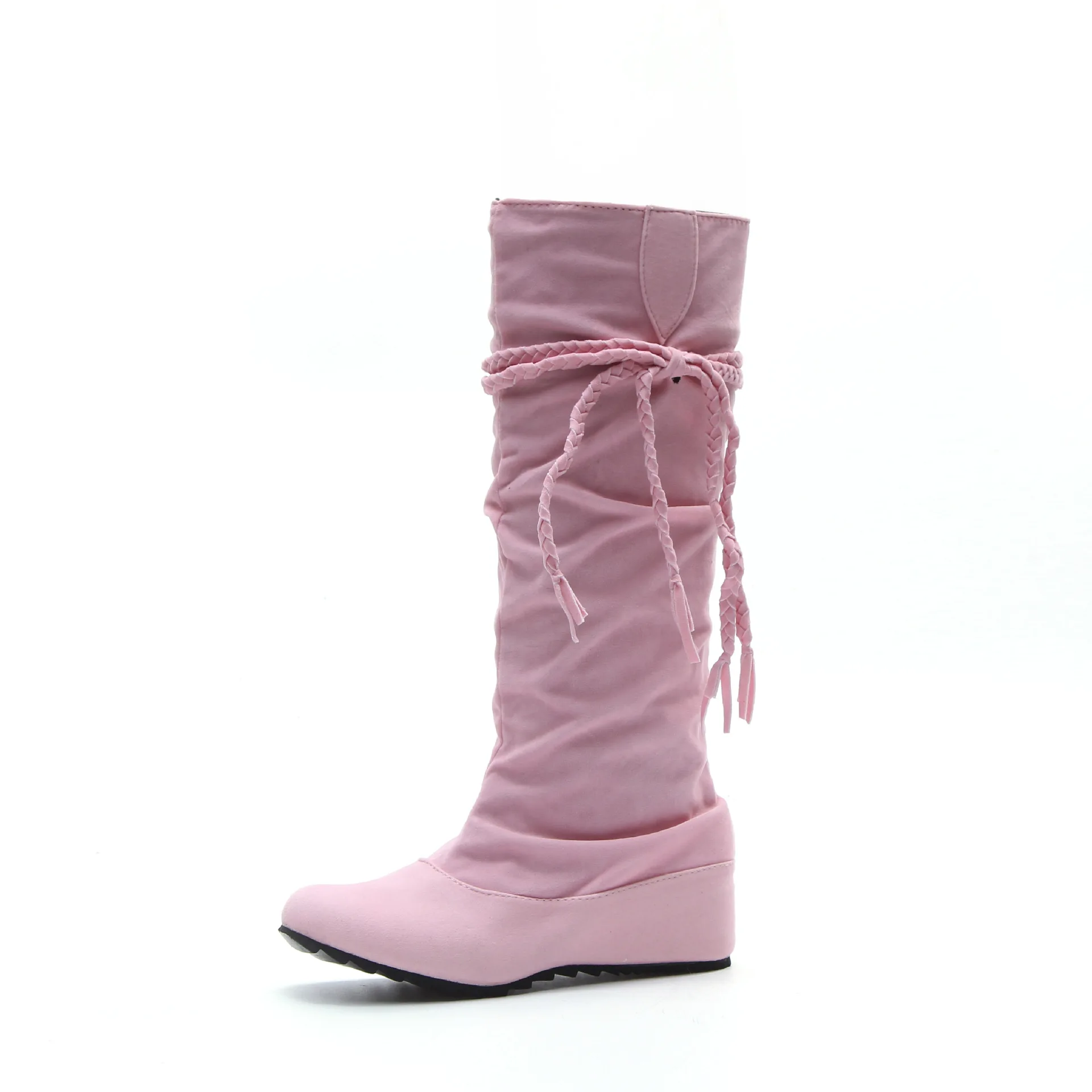 Женские ботинки с высоким голенищем; коллекция года; сезон осень-зима; повседневные модные замшевые теплые высокие ботинки martin; женская обувь на плоской подошве; большие размеры 35-43 - Цвет: Pink