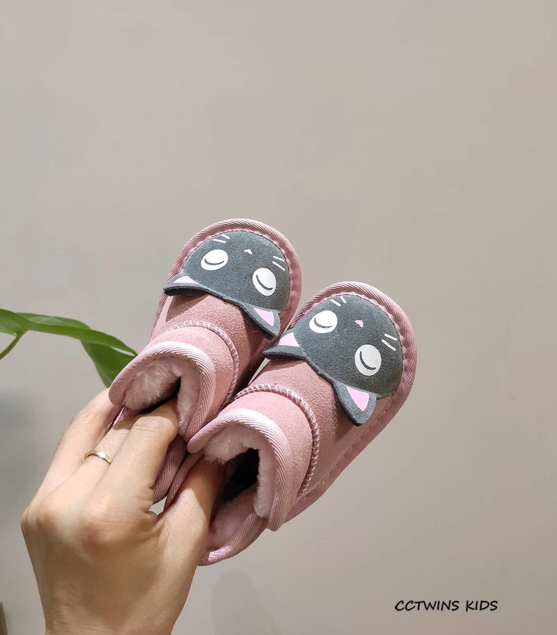 CCTWINS/детская обувь; коллекция года; модные зимние ботинки для девочек с изображением кота; обувь из натуральной кожи для мальчиков; повседневные Черные ботиночки; SNB004