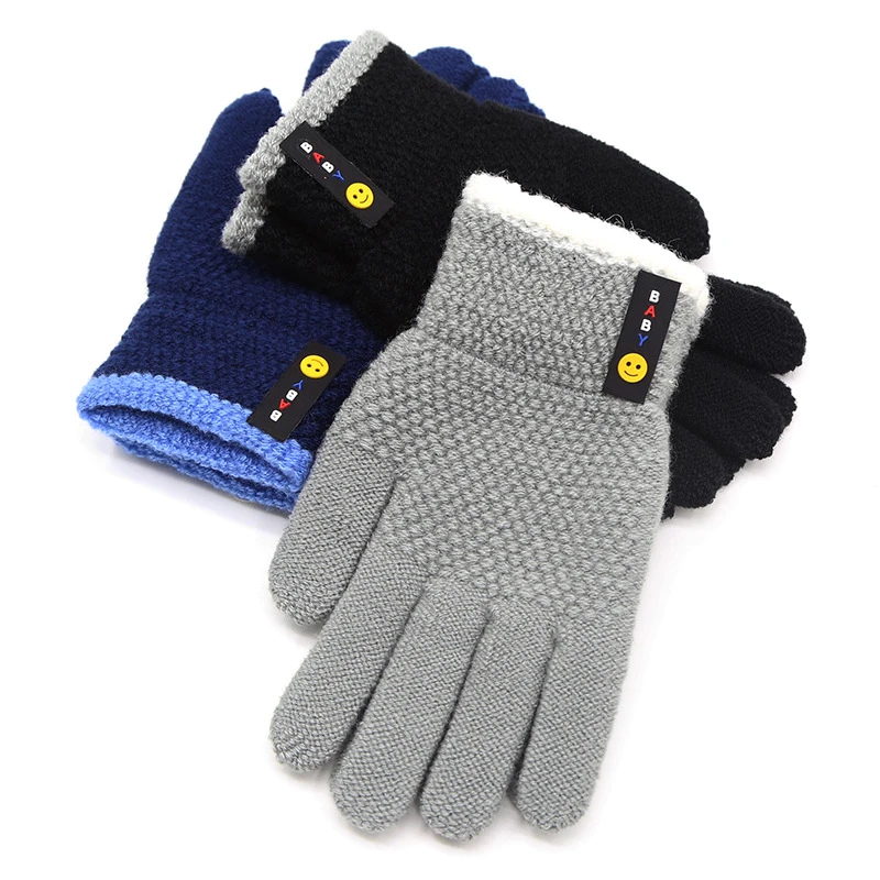 Wecute Child Gloves for 6-10years Boys Autumn and Winter Warm Gloves Simple Smiley Knitted Woolen Gloves Outdoor Cycling Soft Baby Accessories discount