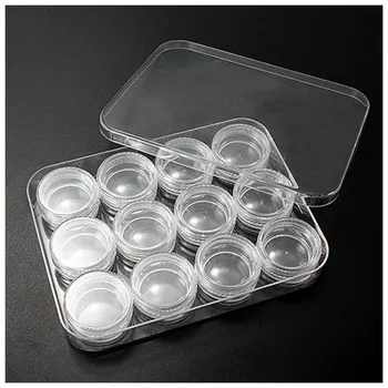 

Plastic Box For Jewelry Beads Pills Storage & 12 Round Organizer Containers Jars,Transparent,Box size: about 12x9x1.6cm small ro