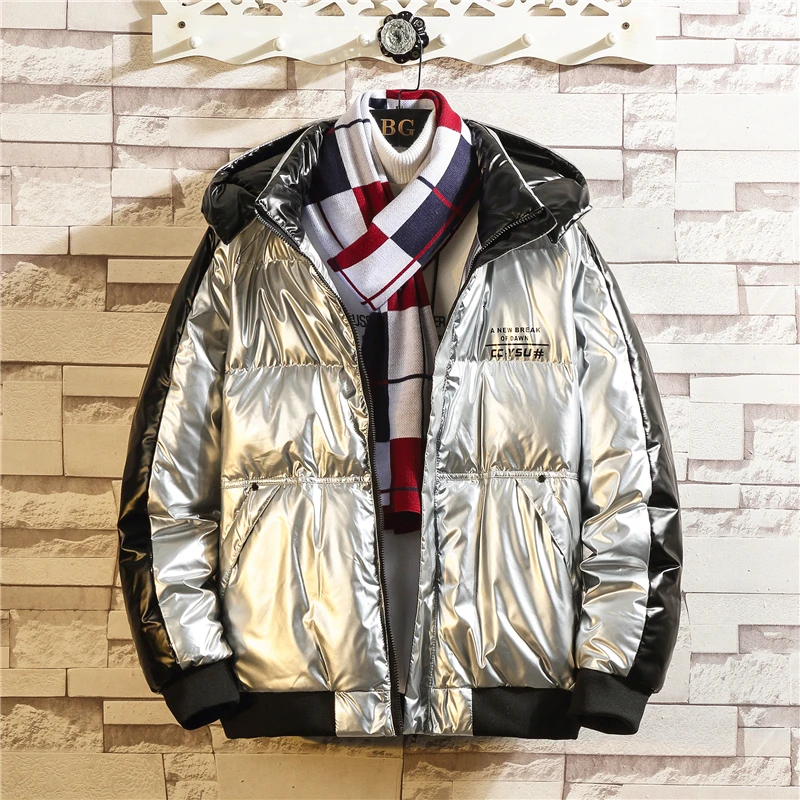UYUK2019 зимнее свободное повседневное модное Трендовое утолщенное теплое и холодное водонепроницаемое блестящее Мужское пальто хлебная Одежда Homme - Цвет: silver