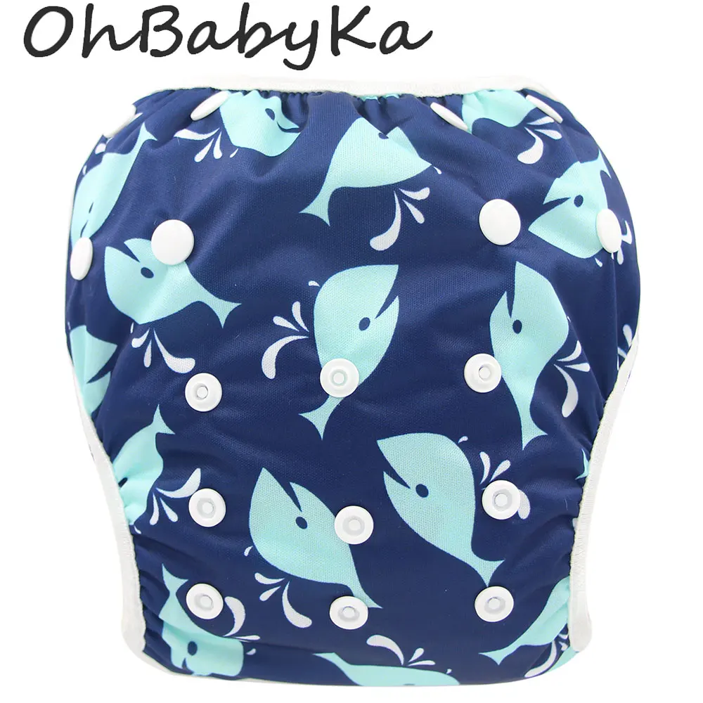 Ohbabyka Washable Baby Swim Nappies Reusable Cloth Diaper Cover Cute Infant Newborn Swimsuit Kids Swimwear Swimming Diapers | Мать и