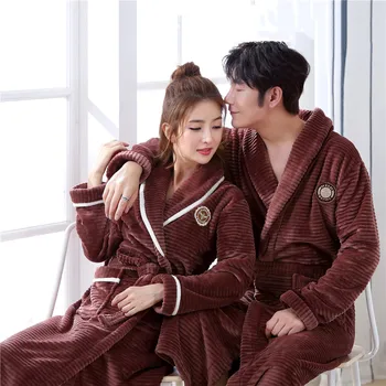 

V-neck Lounge Robe Lovers Thicken Nightwear Sexy Loose Casual Nightgown Coral Fleece Sleepdress Winter New For Couple Sleepwear