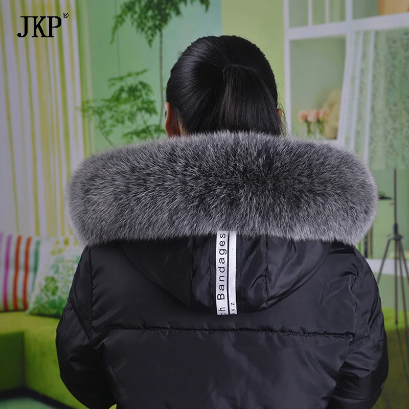 JKP натуральный Лисий меховой воротник для капюшона зимний теплый натуральный Лисий мех длинный шарф пальто аксессуар модный роскошный шаль и обертывания
