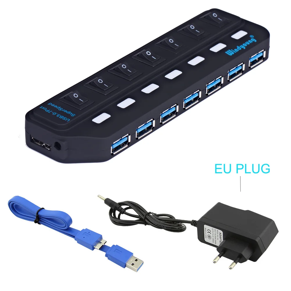 USB 3,0 хаб многопортовый usb-адаптер 4/7 порт расширитель Высокоскоростной USB 3,0 хаб с адаптером питания USB 3,0 концентратор с переключателем для портативных ПК