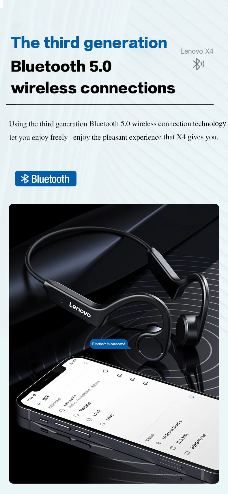 LENOVO Audífonos Bluetooth Lenovo X4 auriculares de conducción ósea