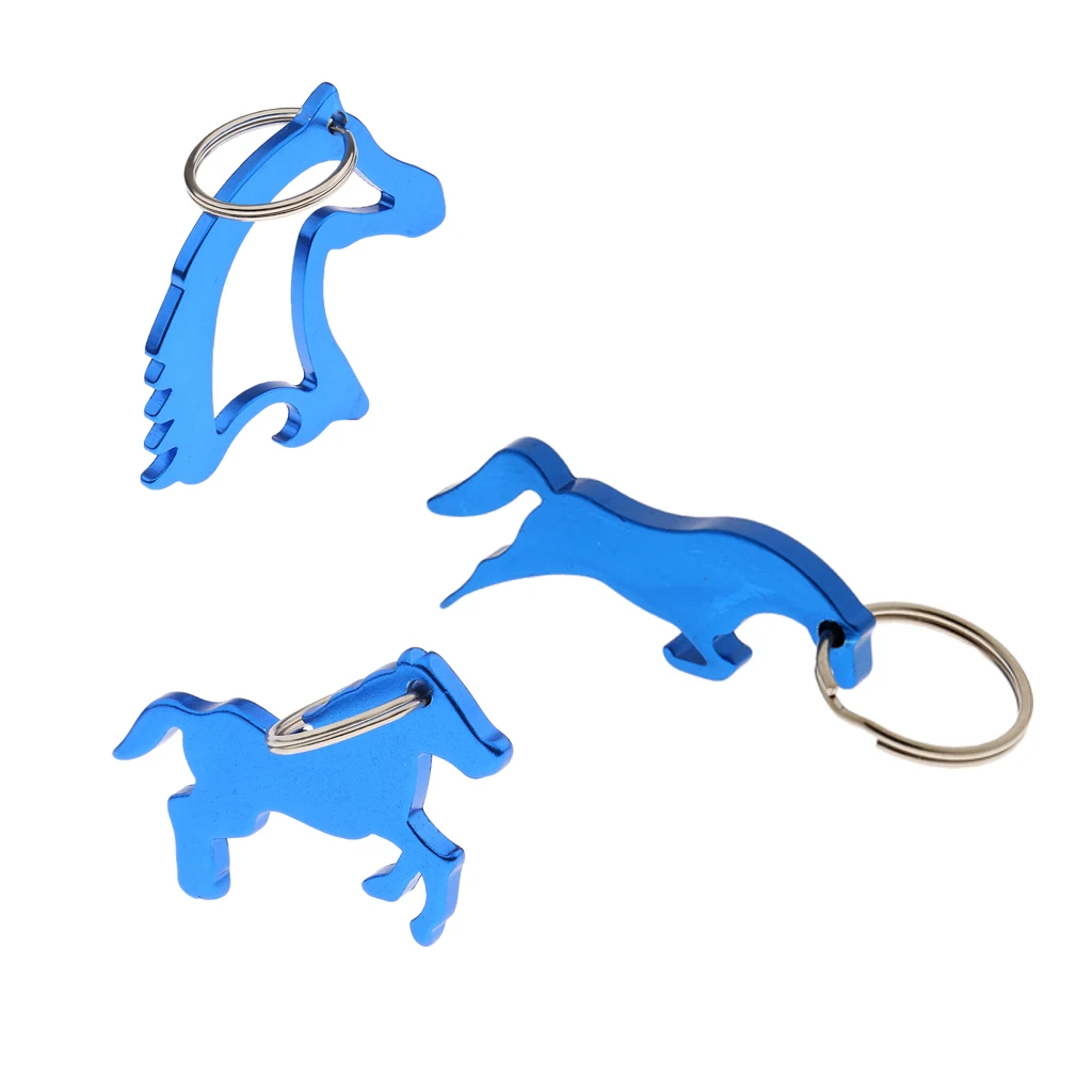 3 pcs Portable Horse Beer Bottle Opener Stylish Key Ring Keychain Bag Pendent - Blue