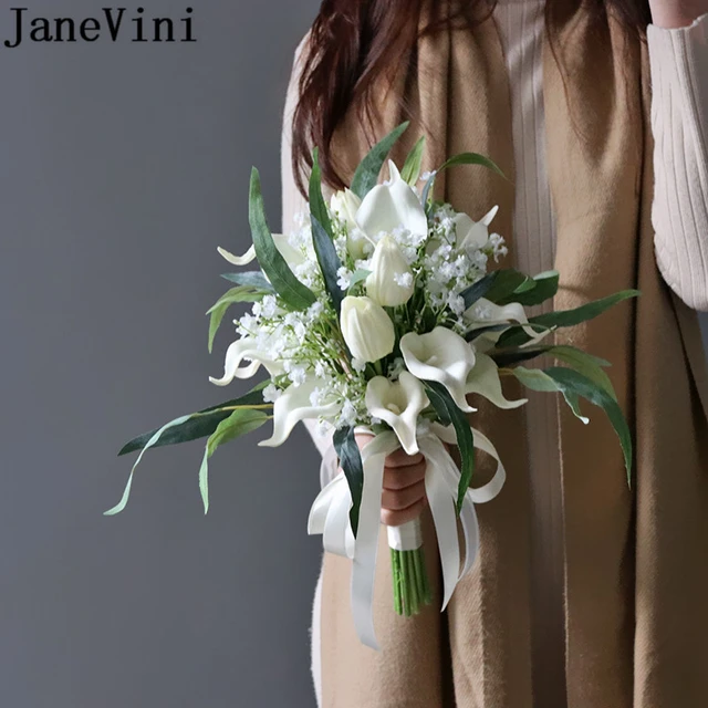 Janevini White Tulip Wedding Flowers Bridal Bouquets For Wedding