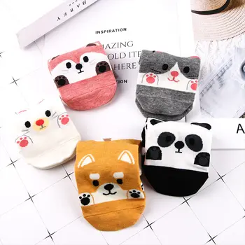 

Lovely Cartoon Animal Women Socks Cotton Harajuku Happy Funny Low Cut Ankle Panda Cat socks Women