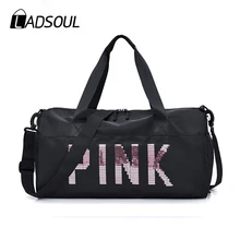 LADSOUL Большая вместительная сумка для обуви, разделительная сумка для влажной йоги, сумка на плечо для фитнеса, спортивная сумка с блестками и буквенным принтом, дорожная сумка унисекс