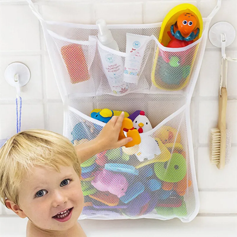 Baby Shower juguetes de baño blanco bebé niños juguete almacenamiento malla con fuertes ventosas bolsa de juguete red organizador de baño