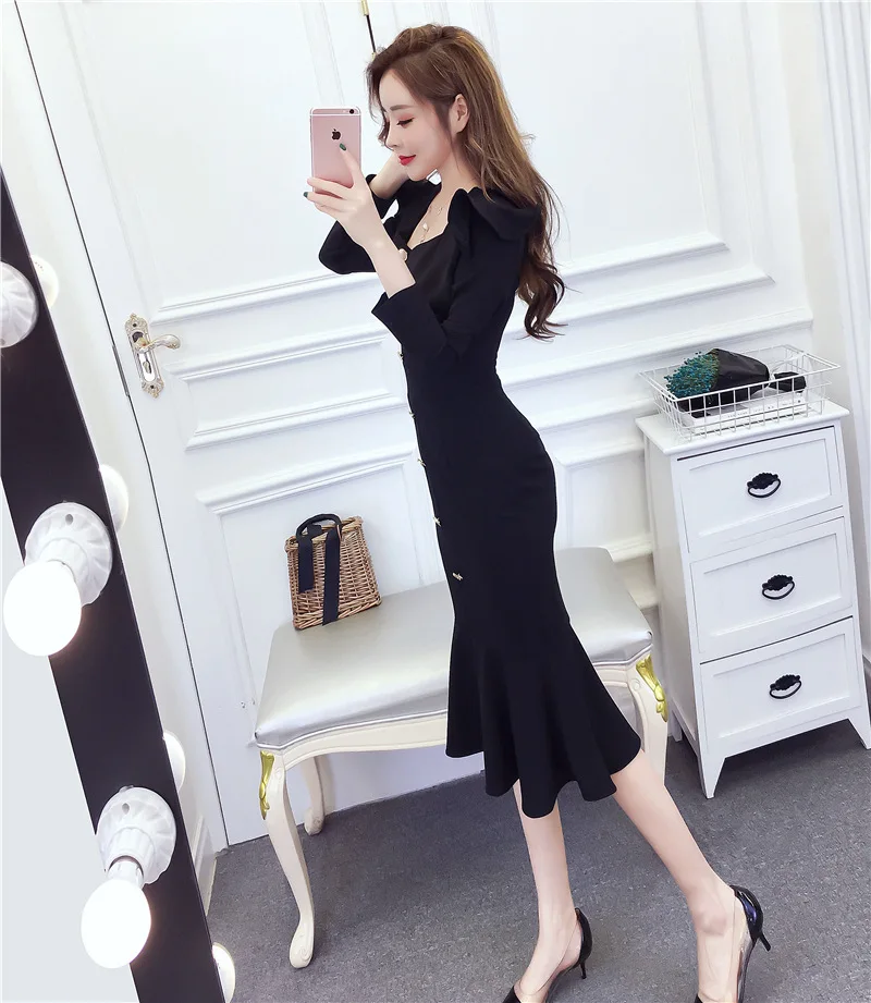 Очаровательное платье Чэнь, весна, стиль, дебютантное, с воланами, средней длины, торжественное платье, однобортное, облегающее, рыбий хвост, платье для женщин