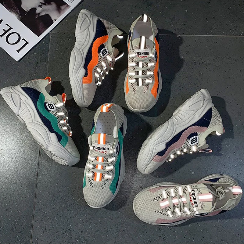 

Casual Travel Chunky Sneakers Women 2020 New Lace Up Breathable Ladies Mesh Sports Flats Fashion Weaving Running Shoes Woman