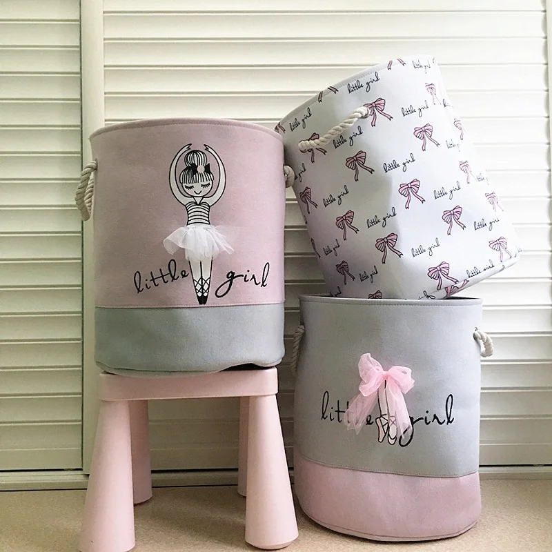 

Classical Romantic Cute Ballet Girl Bowknot Canvas Cloth Storage Basket Foldable Toy Finishing Holder Organizer Home Decoration
