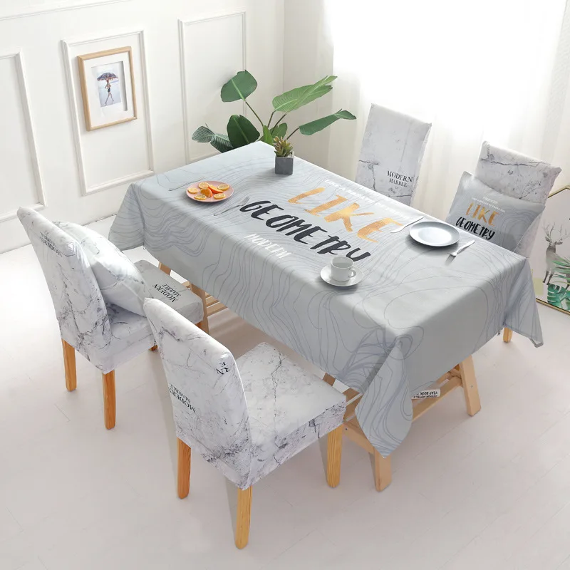 New Linen Table Cloth and Elastic Chair Seat Cover Cotton Rectangular White Tablecloth Cover Party 