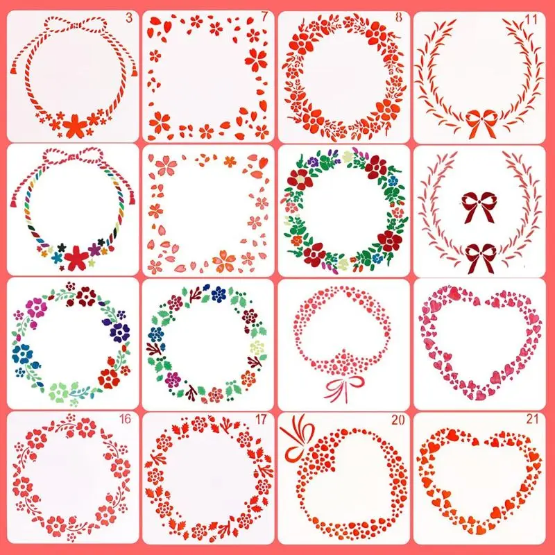 

24pcs/set Flower Wreath Drawing Template Ruler Stencil Painting Board DIY Album