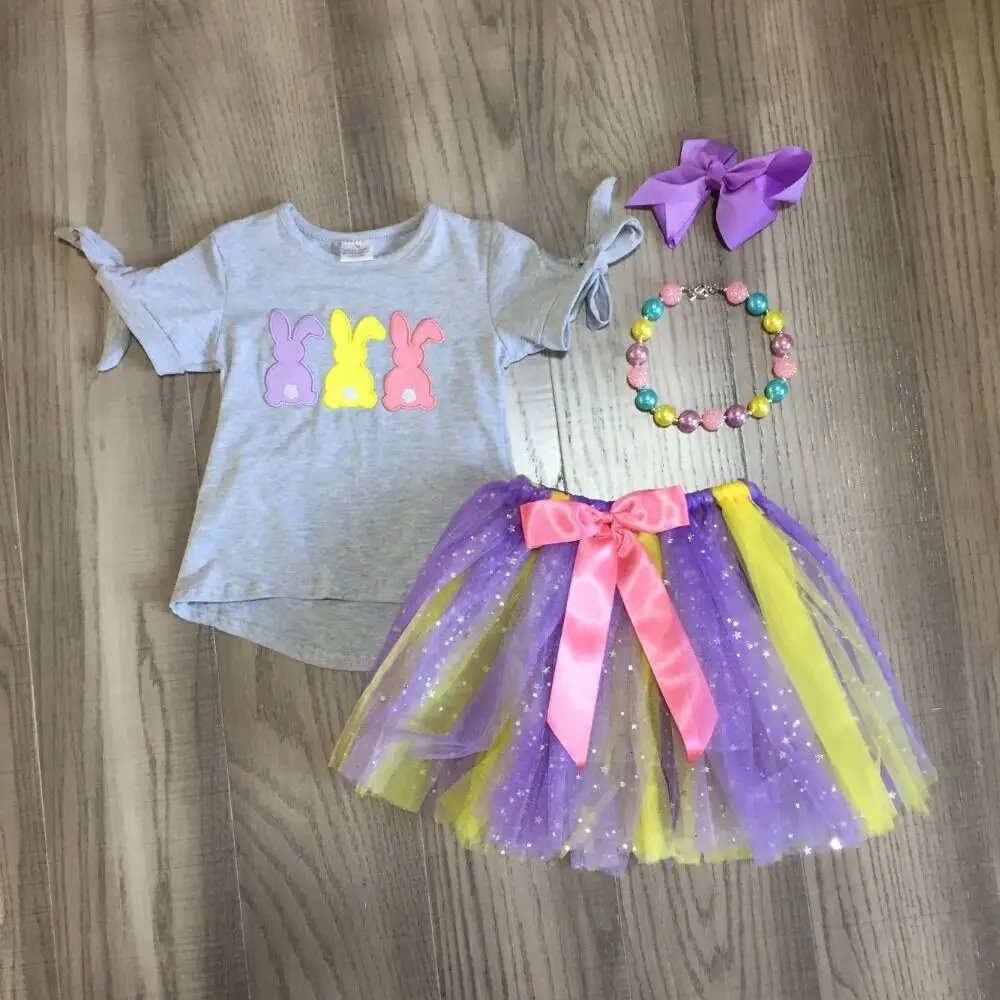 Пасхальные наряды для маленьких девочек 3 цвета футболка с изображением кролика