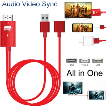 

Bluetooth USB to HDMI Mirror Cast Cable Audio Video Adapter for iPhone 11 Pro iOS Android Micro USB Type C Phone to TV Projector