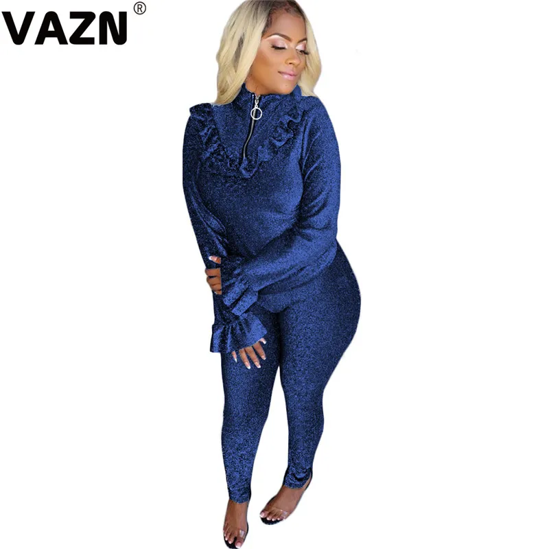VAZN ASL6209 сексуальный костюм, свободный, мягкий, формальный, модный, однотонный, 3 цвета, длинный рукав, длинные штаны, эластичный Женский комплект из 2 предметов