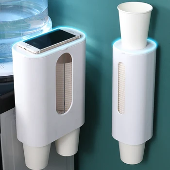 

Disposable Paper Cup Holder Dustproof Automatic Pull Type Cup Picker Wall Mounted Home Office Plastic Storage Organizer Rack