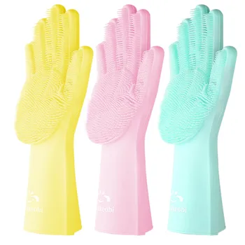 

Single 1pcs Silicone Dishes Washing Glove with Cleaning Brush Kitchen Housekeeping Washing Glove For Household Scrubber Gloves