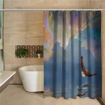

Eagle 3D Printed Shower Curtain Majestic Huge Bird Flying Above The Sea into The Starry Sky Freedom Themed Image Hotel Quality