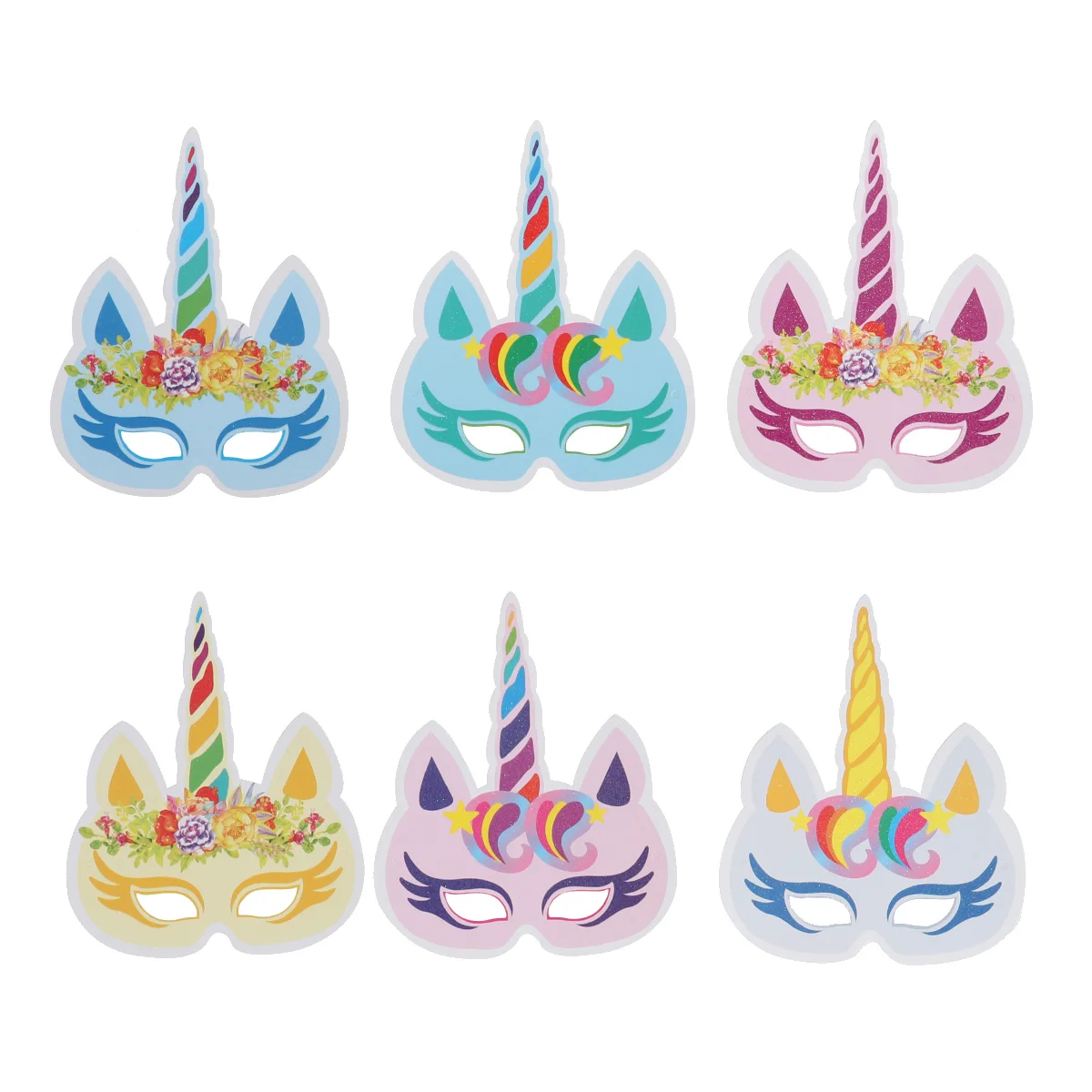 6 шт День рождения красочный единорог маски предметы для вечеринок украшения для детей и взрослых(6 стилей