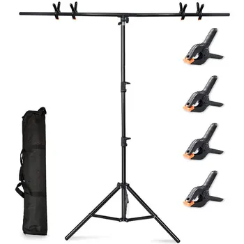 

T-Shape Backdrop Stand Kit Background Support Stand System Adjustable Photo Backdrop Stand with 4pcs Heavy Duty Clamps