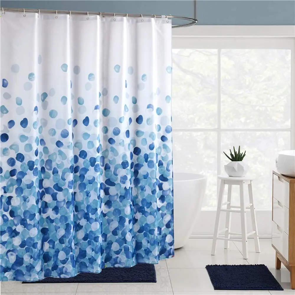 Цветочный ткань Ванная комната занавеска для душа с пластиковыми крючками Водонепроницаемый Цветок Занавески s синий - Цвет: Синий