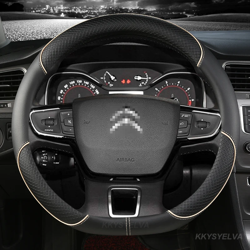  Lyqfff for Citroen Citroen C5 I II III C5 Aircross, Leather  Steering Wheel Cover Auto Accessories Steering Wheel Cover : Automotive