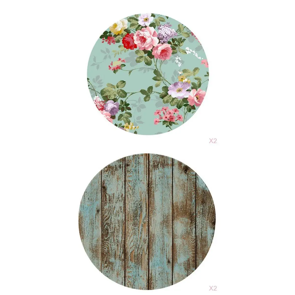 2Pcs Table Cover Round Tablecloth Floral&Shabby Wood Pattern Reusable Polyester Home Kitchen Decoration