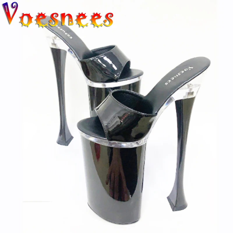 

Сандалии женские из лакированной кожи, очень высокий каблук 26 см, платформа тонкий каблук, шлепанцы, летние тапочки, большие размеры, 2021