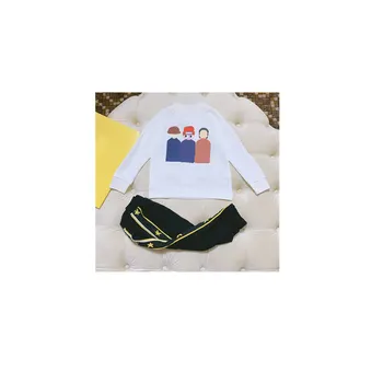 

New fashion Top brand kids outfit boys sweater black pants suit high-end letter printed two piece sets for boy Casual Sport suit