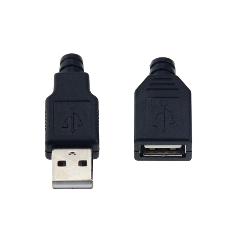 10pcs Type A Male Female USB 4 Pin Plug Socket Connector With Black Plastic Cover Type-A DIY Kits usb plug socket connector