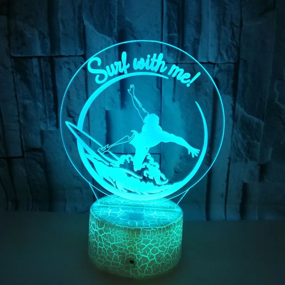 

Boating Colorful Touch 3D Night Lamp Crack 3D LED Stereo Visual Small Night Lamp Surfing 3D Lamp