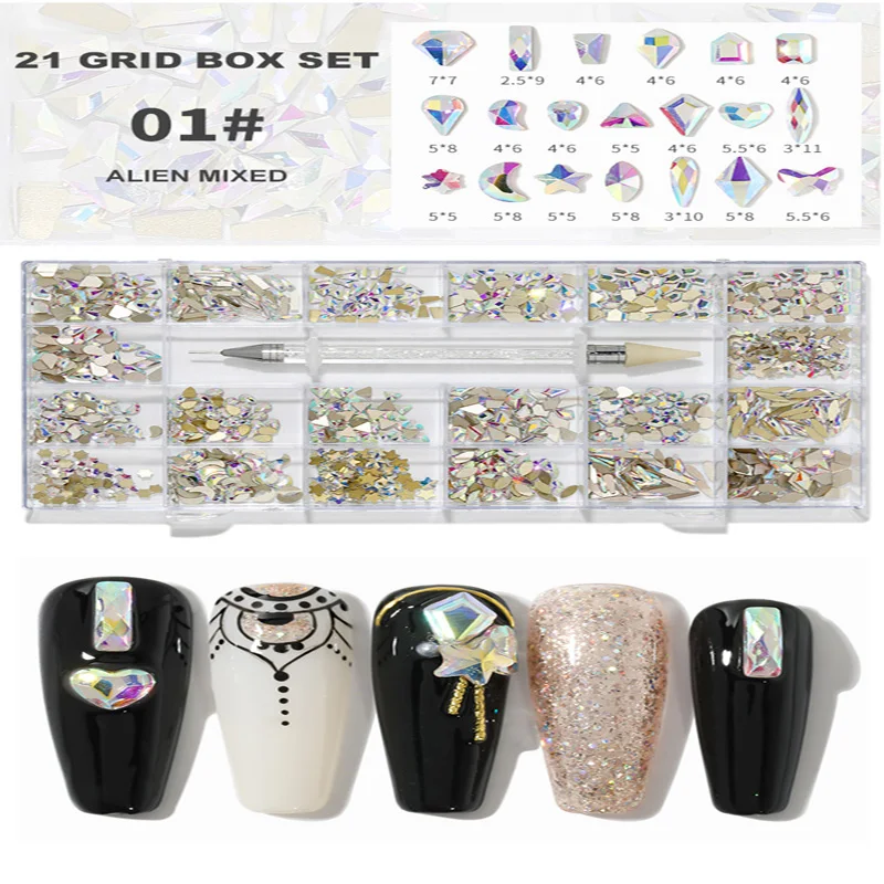 

High Quality Multi-Size Crystal AB Nail Rhinestones Drill Pen Various Shapes 3D Nails Art Decorations Accessories