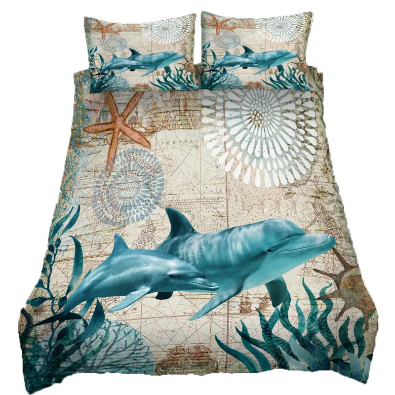

Dolphin Bedding Sets Duvet Cover bed sheets and Pillowcases 3 Pcs Bed Sheet Twin Queen King Teenager Print