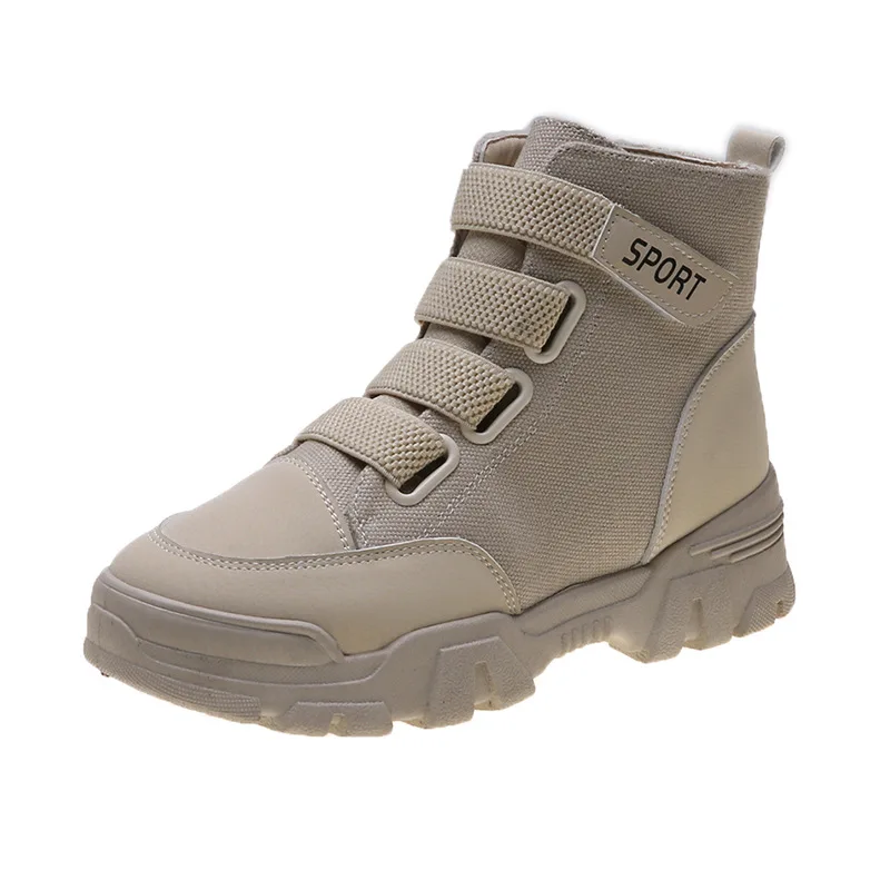 

New thick bottom women boots fashion student British style Hook & Loop patchwork waterproof platform wild short boots