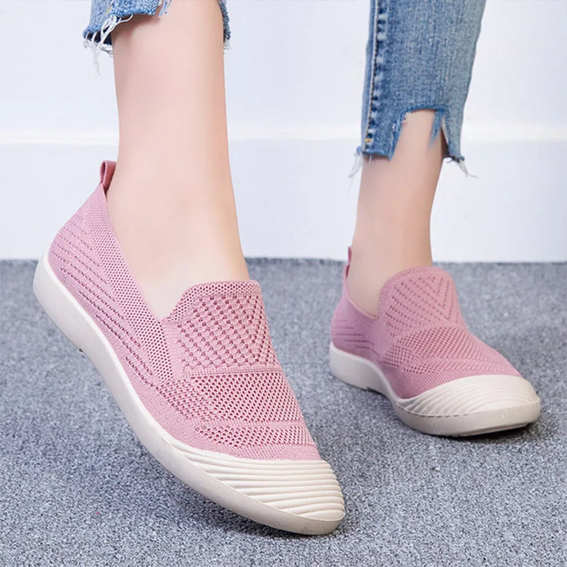 Vrouwen Slip Op Ademend Breien Platte Schoenen Dames Licht Rubber Casual  Schoenen Vrouw Soft Comfort Mode Schoen Vrouwelijke Niet slip|Platte  damesschoenen| - AliExpress
