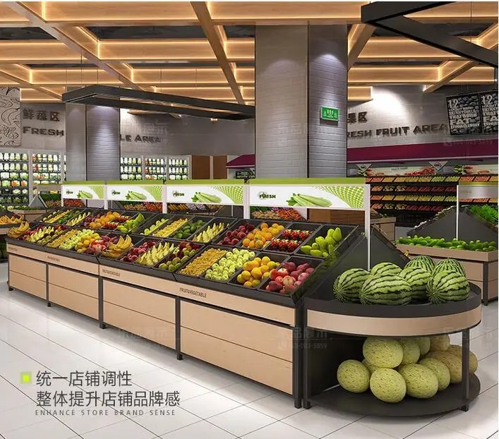 

Fresh supermarket vegetable shelf commercial stainless steel bone chopping table fruit shelf display rack