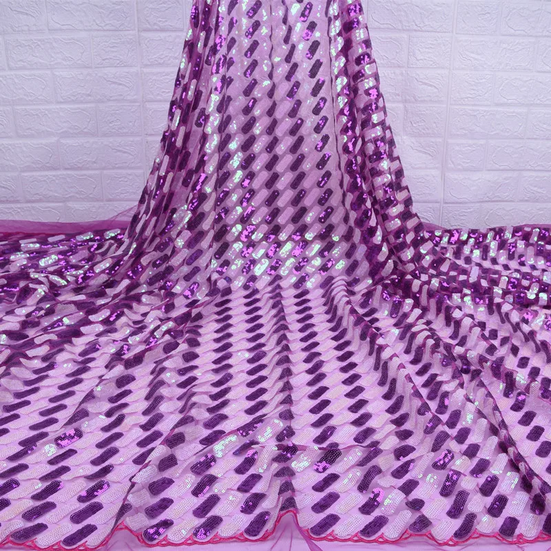 

Fashion French Mesh Lace Fabrics Purple African Dry Lace Fabric With Sequins Heavy Embroidery For Nigerian Wedding Party F1739