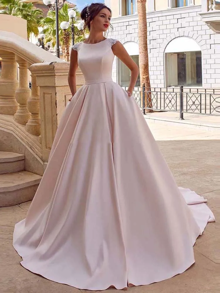 pink as photos Smileven трапециевидное розовое роскошное свадебное платье расшитое атласная Boho Ever Pretty платье принцессы, невесты пол Длина свадебные платья - Цвет: pink as photos