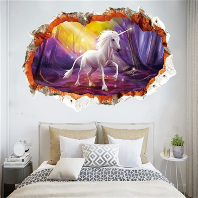 3D Unicorn Stars Wall Break Stickers Fantasy Magic Girls Bedroom Art wbUni005 