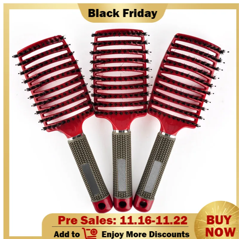 

Hair Comb Scalp Massage Comb Hairbrush Bristle&Nylon Women Wet Curly Detangle Hair Brush for Salon Hairdressing Styling Tools