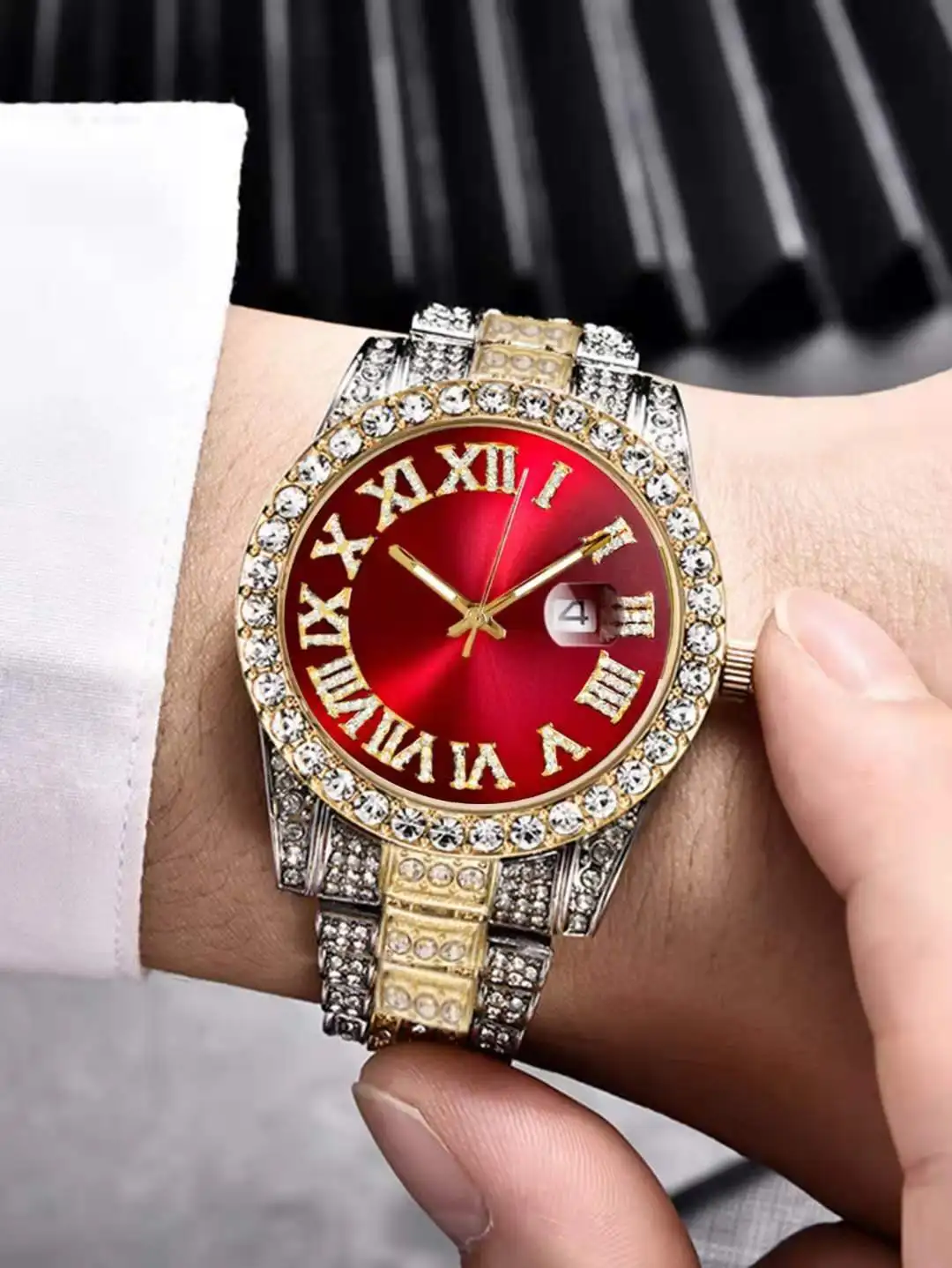 Top Brand Watch for Men Luxury Rhinestone Full Iced Out Watch Clock Hip Hop Wristwatch Watch Men Groomsmen Gifts Reloj Hombre
