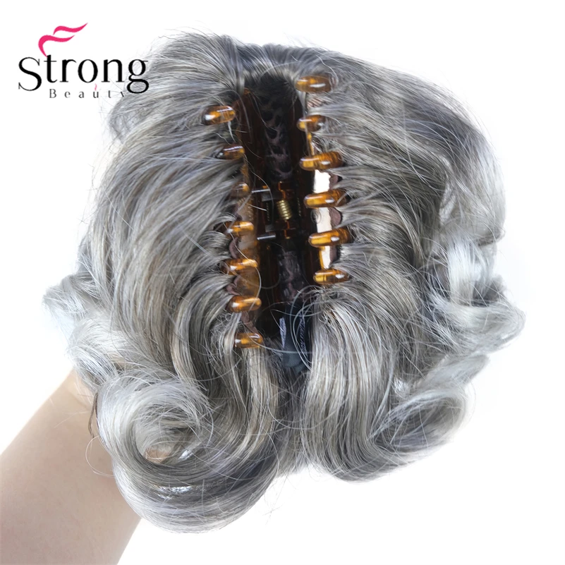 Silver Short Natural Wave Ponytail Hair Extension With Claw Clip In Hairpiece COLOUR CHOICES StrongBeauty fake hair extensions