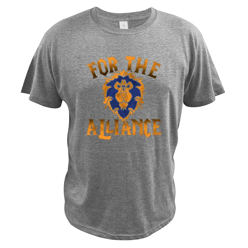 Серый World Of Warcraft T Shirt For The Alliance Lion Digital Print EU Size High Quality Crew Neck Soft Video Game Tops - Цвет: Серый